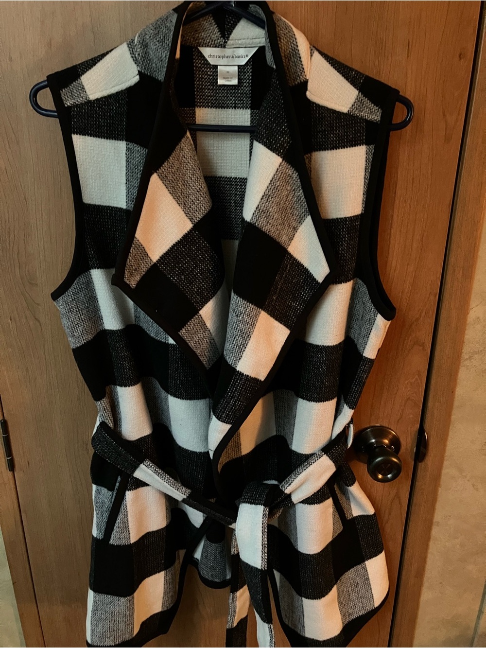 Buffalo Plaid Christopher and Banks Black and White Open Cardigan Draped  Vest M